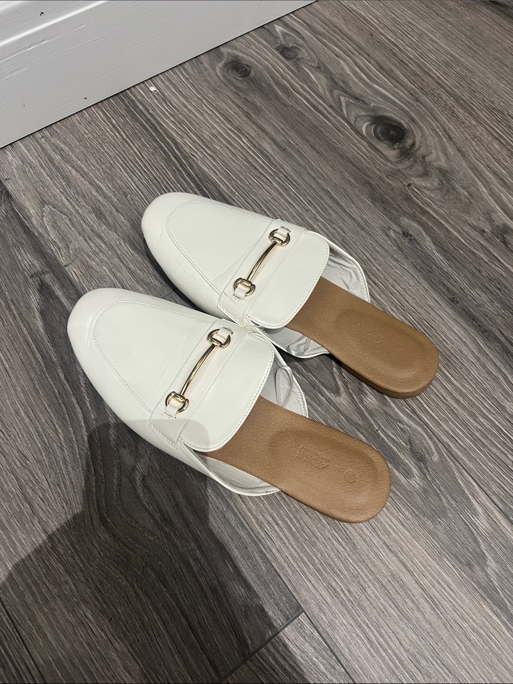 Women's White Slip-On Loafers with Gold Accent